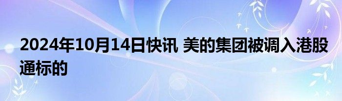 2024年10月14日快讯 美的集团被调入港股通标的