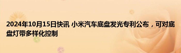 2024年10月15日快讯 小米汽车底盘发光专利公布，可对底盘灯带多样化控制