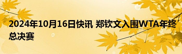 2024年10月16日快讯 郑钦文入围WTA年终总决赛