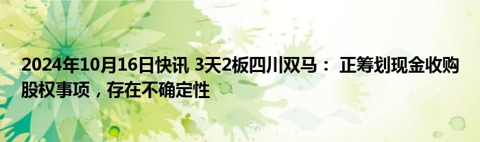 2024年10月16日快讯 3天2板四川双马： 正筹划现金收购股权事项，存在不确定性