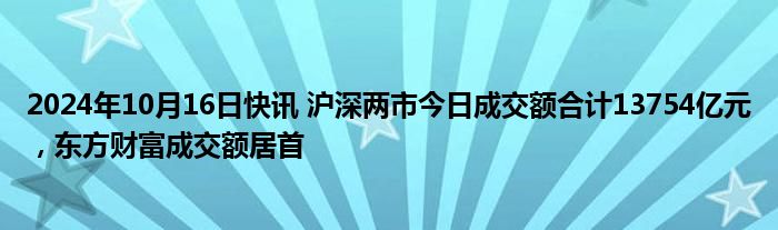 2024年10月16日快讯 沪深两市今日成交额合计13754亿元，东方财富成交额居首