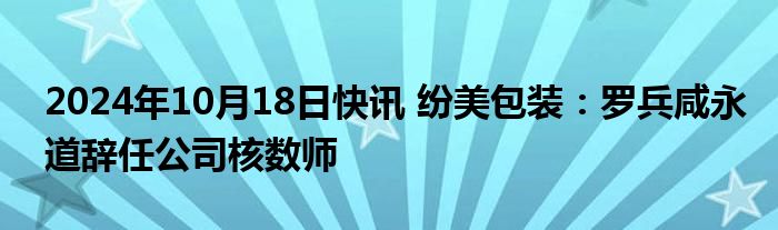 2024年10月18日快讯 纷美包装：罗兵咸永道辞任公司核数师