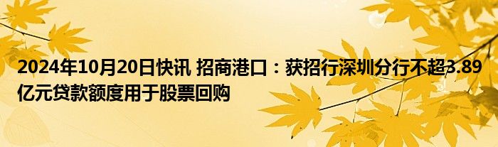 2024年10月20日快讯 招商港口：获招行深圳分行不超3.89亿元贷款额度用于股票回购