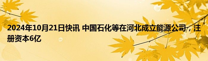 2024年10月21日快讯 中国石化等在河北成立能源公司，注册资本6亿