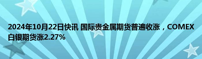 2024年10月22日快讯 国际贵金属期货普遍收涨，COMEX白银期货涨2.27%