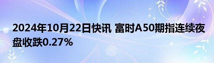 2024年10月22日快讯 富时A50期指连续夜盘收跌0.27%