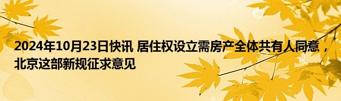 2024年10月23日快讯 居住权设立需房产全体共有人同意，北京这部新规征求意见