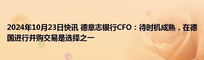 2024年10月23日快讯 德意志银行CFO：待时机成熟，在德国进行并购交易是选择之一