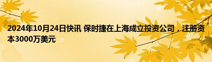 2024年10月24日快讯 保时捷在上海成立投资公司，注册资本3000万美元