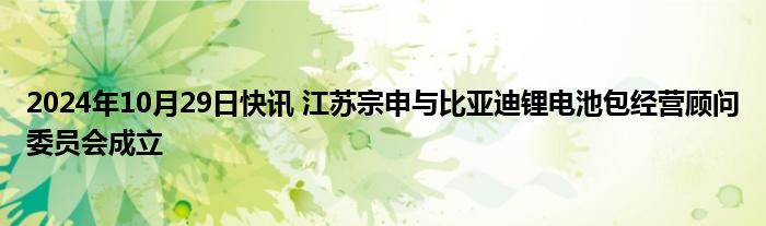 2024年10月29日快讯 江苏宗申与比亚迪锂电池包经营顾问委员会成立