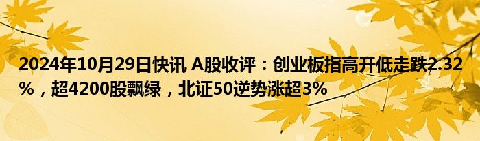 2024年10月29日快讯 A股收评：创业板指高开低走跌2.32%，超4200股飘绿，北证50逆势涨超3%