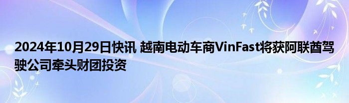 2024年10月29日快讯 越南电动车商VinFast将获阿联酋驾驶公司牵头财团投资