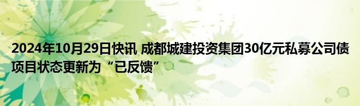 2024年10月29日快讯 成都城建投资集团30亿元私募公司债项目状态更新为“已反馈”