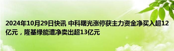 2024年10月29日快讯 中科曙光涨停获主力资金净买入超12亿元，隆基绿能遭净卖出超13亿元