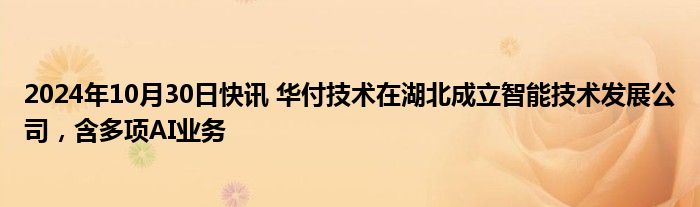 2024年10月30日快讯 华付技术在湖北成立智能技术发展公司，含多项AI业务