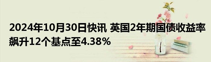 2024年10月30日快讯 英国2年期国债收益率飙升12个基点至4.38%