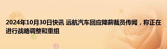 2024年10月30日快讯 远航汽车回应降薪裁员传闻，称正在进行战略调整和重组