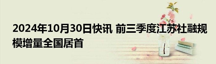 2024年10月30日快讯 前三季度江苏社融规模增量全国居首