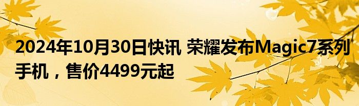 2024年10月30日快讯 荣耀发布Magic7系列手机，售价4499元起