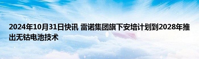 2024年10月31日快讯 雷诺集团旗下安培计划到2028年推出无钴电池技术