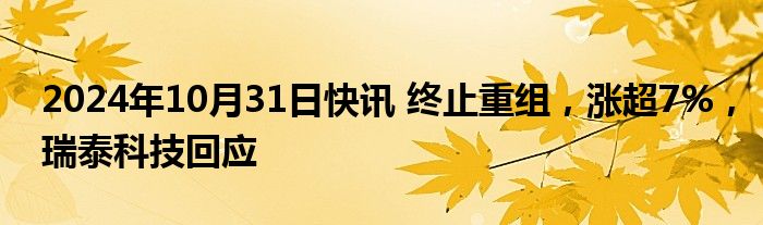 2024年10月31日快讯 终止重组，涨超7%，瑞泰科技回应